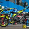 Decal stiker GSX-R150 BLUE SHARK FULLBODY + stiker velg